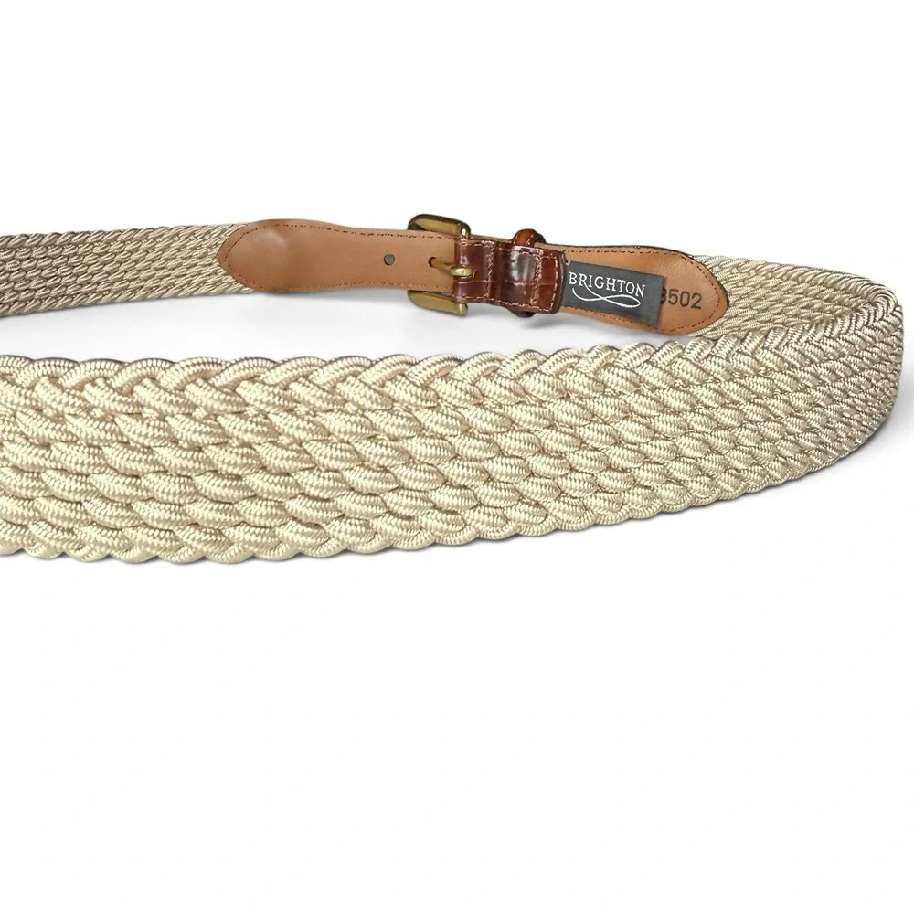 Brighton Belt Croc Embossed Brown Leather Woven Stretchy Brass Buckle Men's 36